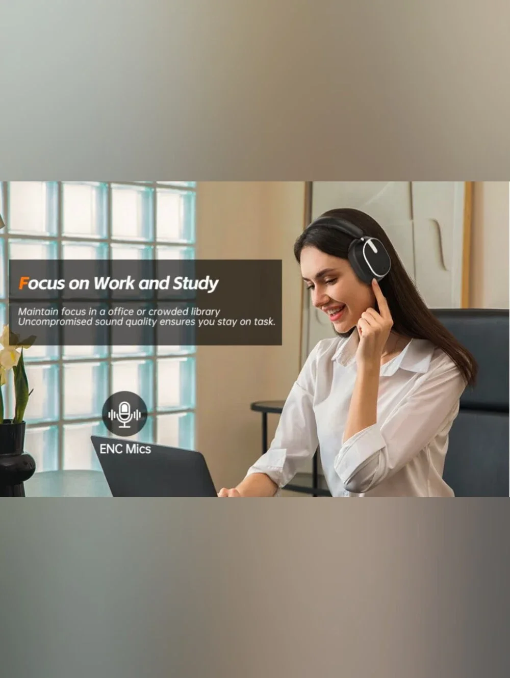 Wireless Black Over-Ear Headphones with ANC and Digital Display